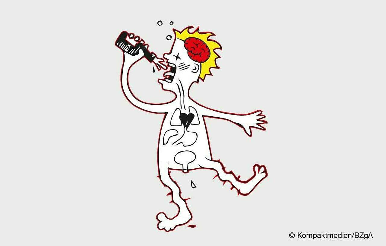 Karikatur: Figur trinkt Alkohol