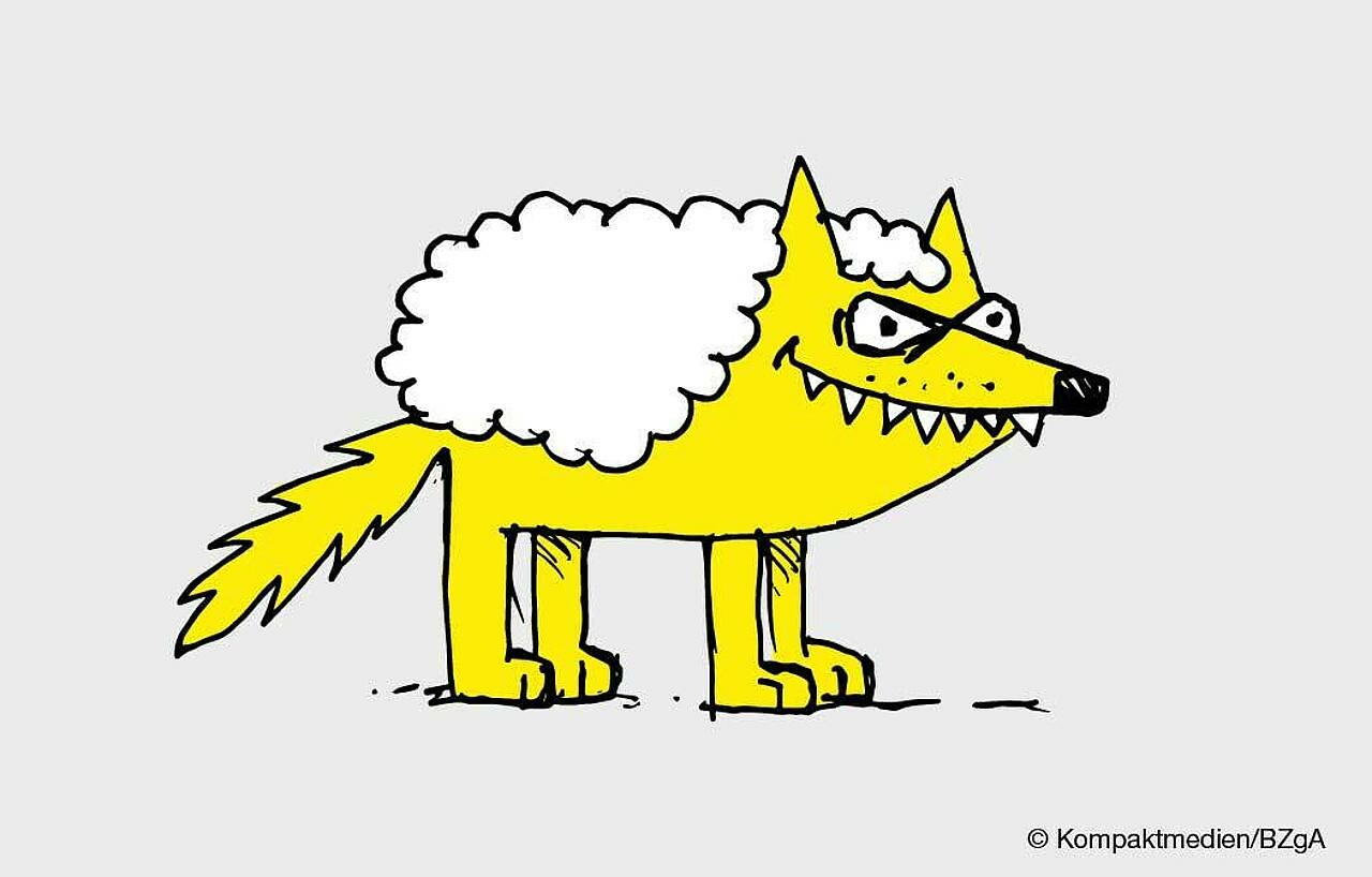 Karikatur: Wolf im Schafspelz